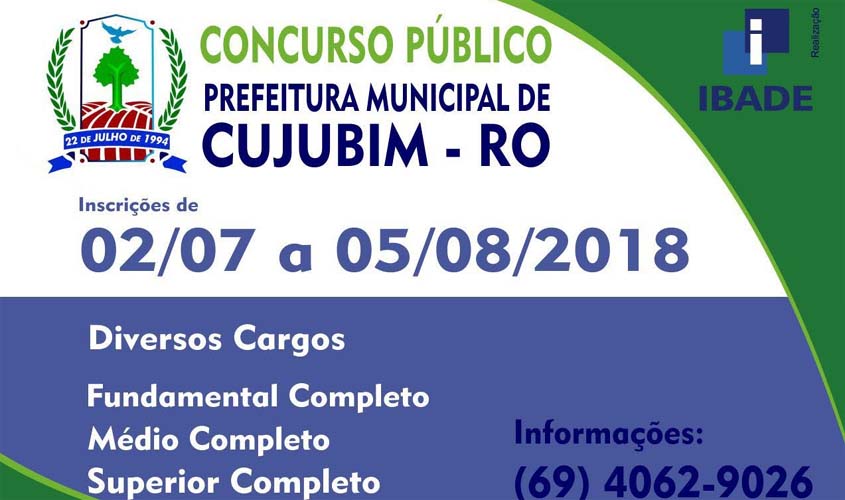 Prefeitura Municipal de Cujubim divulga concurso para 63 vagas com salários de até R$ 5 mil